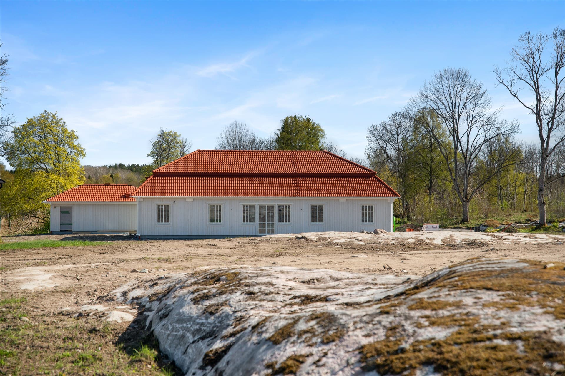 Föreslaget hus på tomt, lantlig husmodell Ramsås från Götenehus.