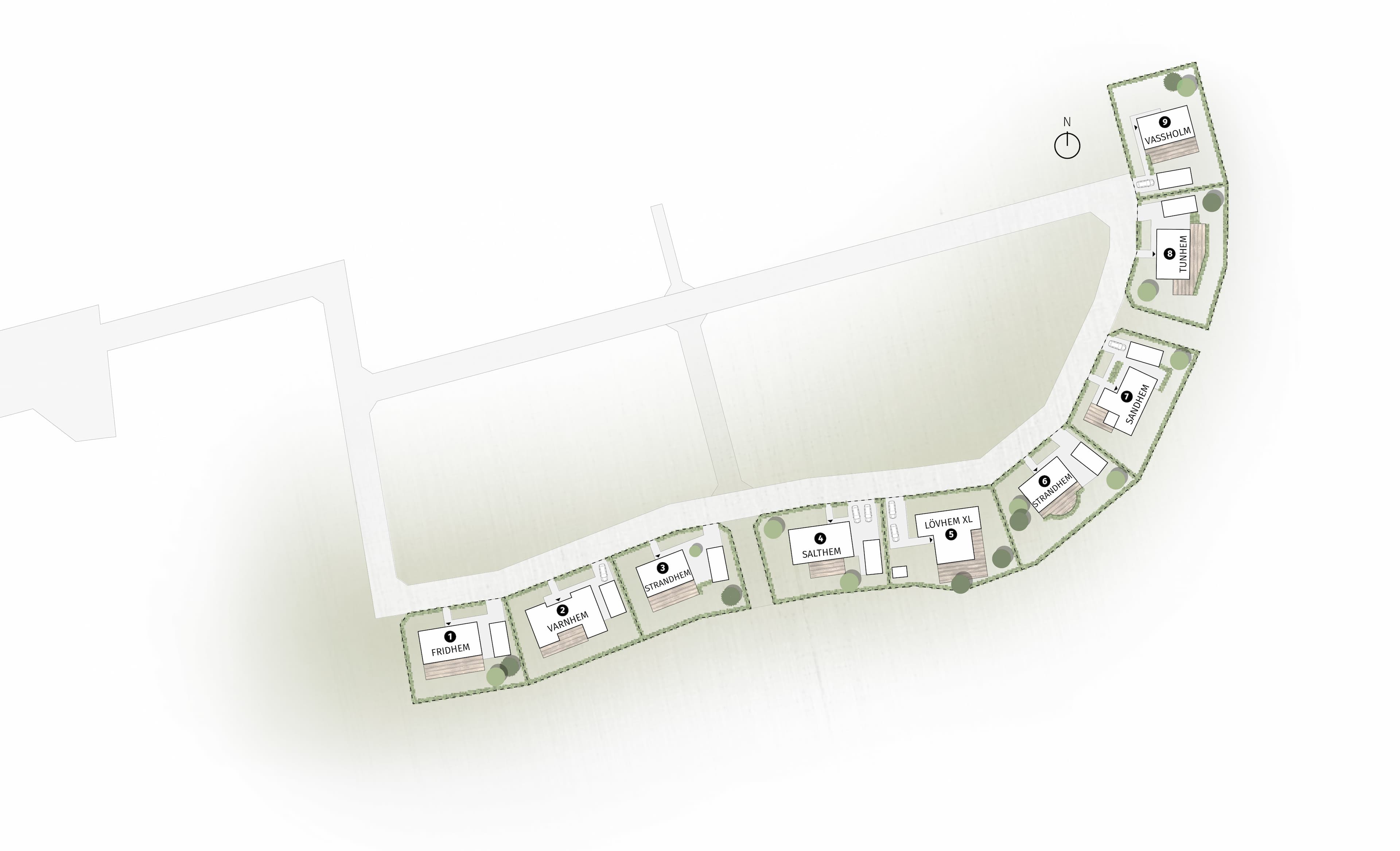 Asmundtorp tomtkarta med förslag på husmodeller.