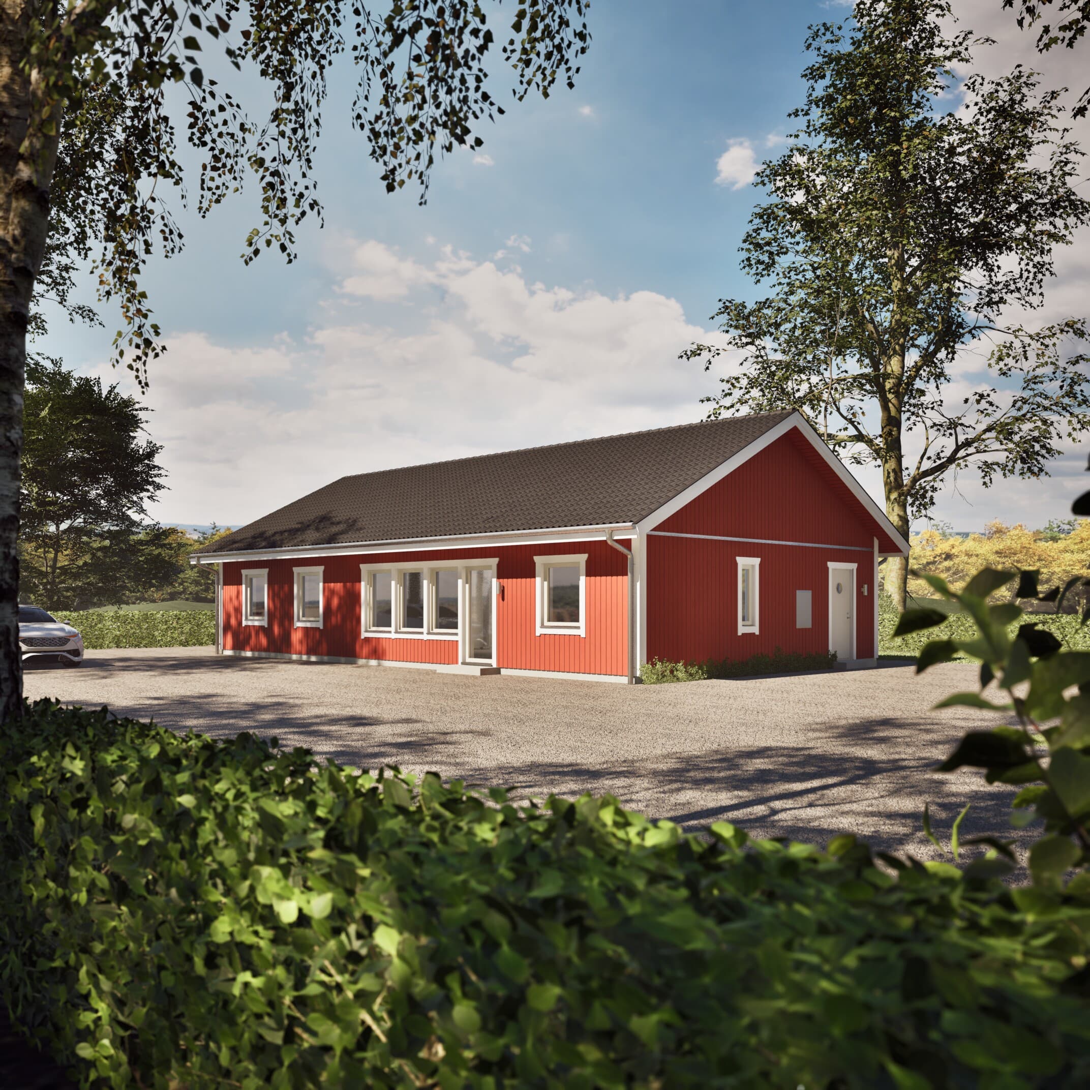 Visualisering av kundhus av husmodellen Salthem i Umeå.