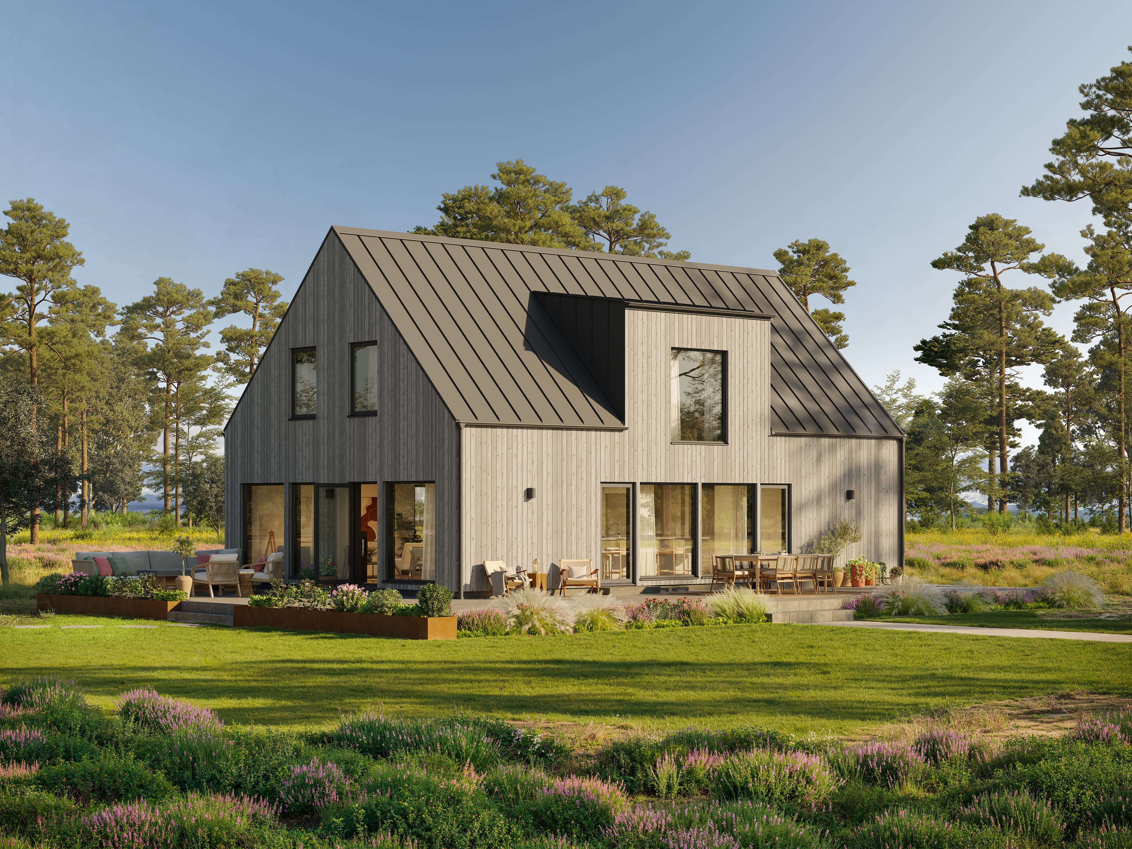 Gotenehus 1,5-planshus i ladhusstil med slätpanel