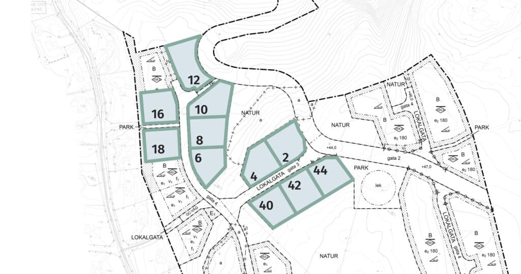 Kartvy över tomter på Hålkedalshöjden